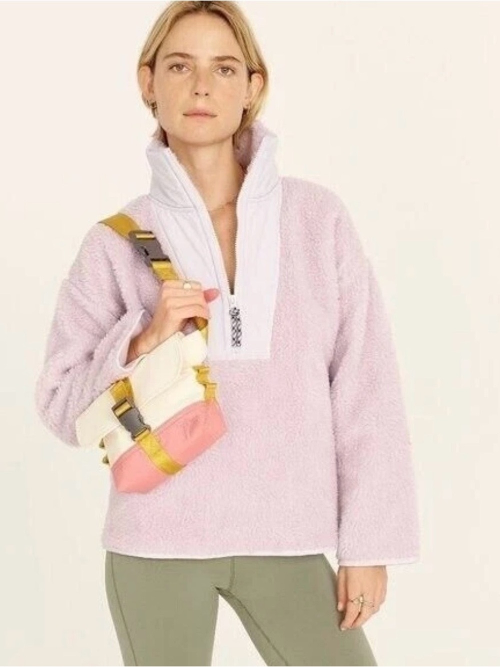 J.Crew Sherpa Half-Zip Teddy Fleece Pullover Light Purple—Size L